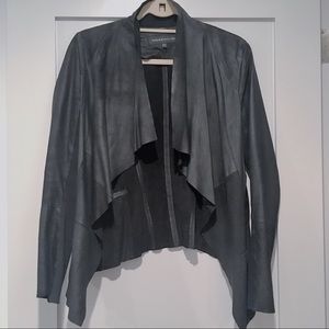 Leather drape front jacket